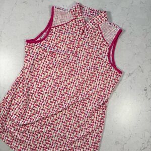 Bette & Court Athletic Top Size M White Pink Geometric Golf Tennis Pickleball